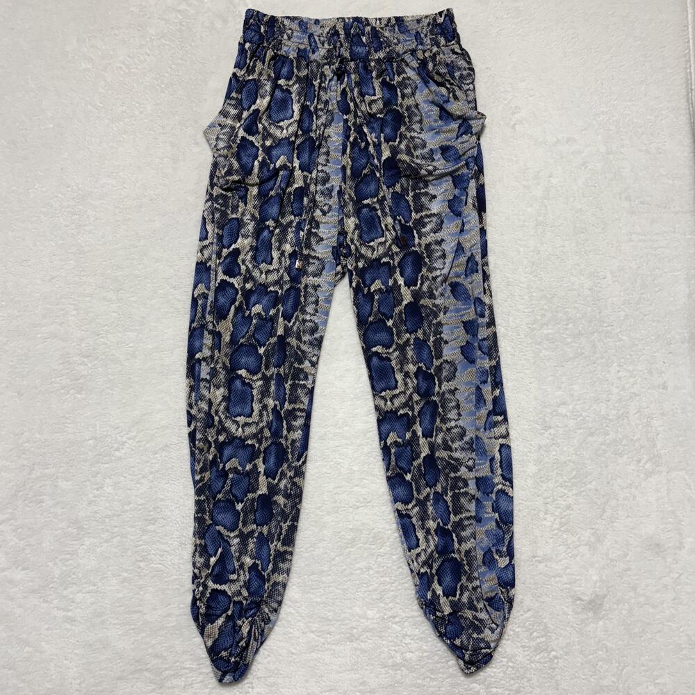 Juniper Blu Pants Womens XS Blue Snake Print Jogger Harem Elastic Waist Stretch